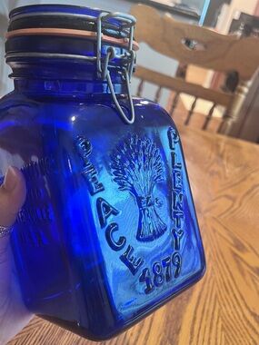Granny’s Product Inc Peace Plenty 1879 Cobalt Blue Glass Jar with Swing Top 2 Qt